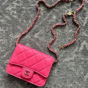 Chanel Micro Belt Bag Hot Pink Caviar Leather Light Gold Tone Hardware